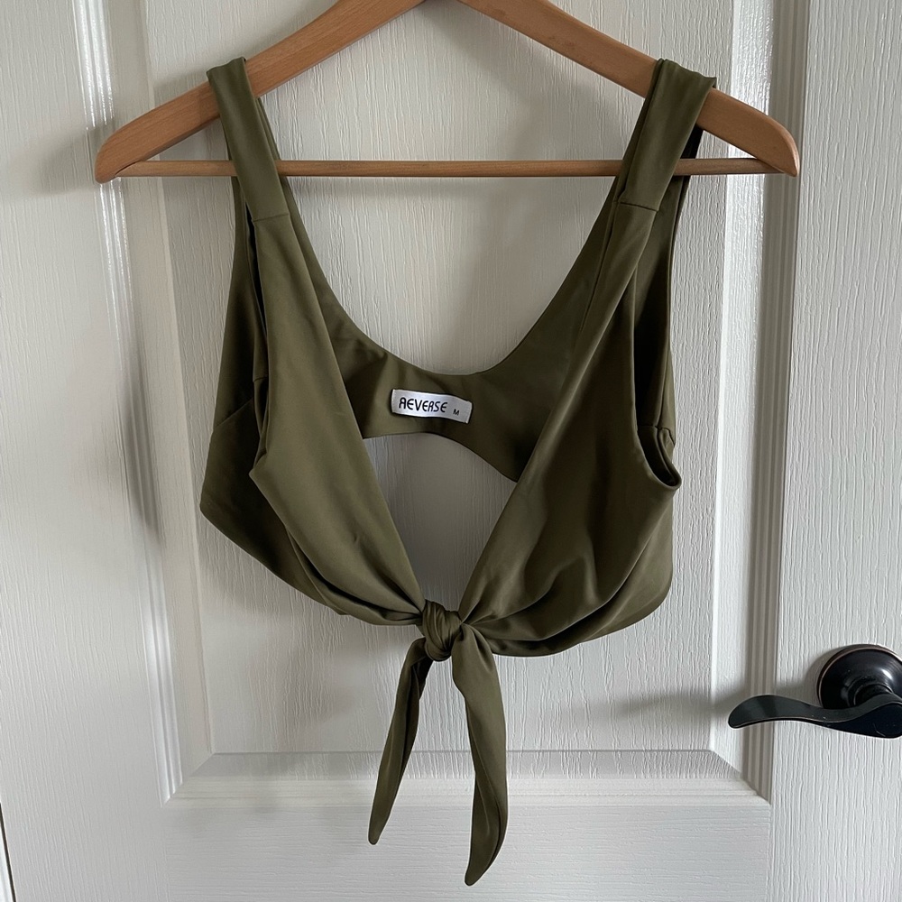 Reverse tie-front swim top